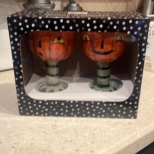 Johanna Parker Halloween Pumpkin Goblets Wine Glasses Dish New